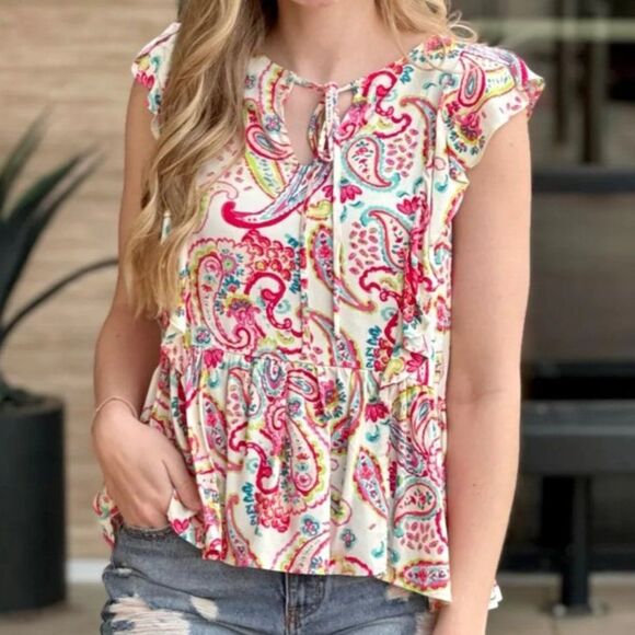 NWT Emily Wonder Womens Colorful Paisley Print Blouse 0191 - Picture 2 of 9